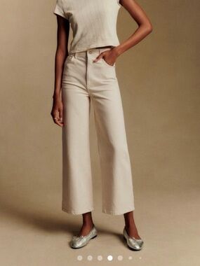 Sezane Le Crop Jeans - Mottled Ecru (Size 42)